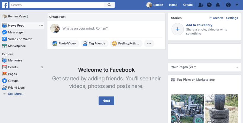 Empty Facebook feed